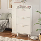 Zapatero blanco de 3 cajones con estilo de arco - Capacidad para hasta 18 pares