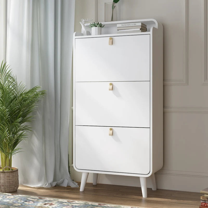 Zapatero blanco de 3 cajones con estilo de arco - Capacidad para hasta 18 pares
