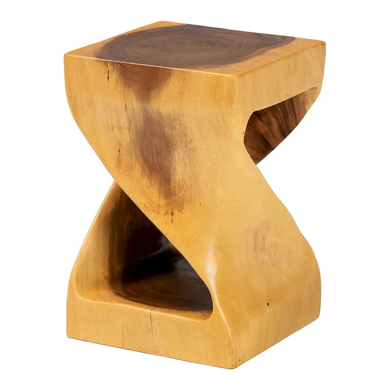 Mesa auxiliar de madera de Suar - Mesa decorativa escultural con diseño retorcido, estilo bohemio moderno para salón o dormitorio