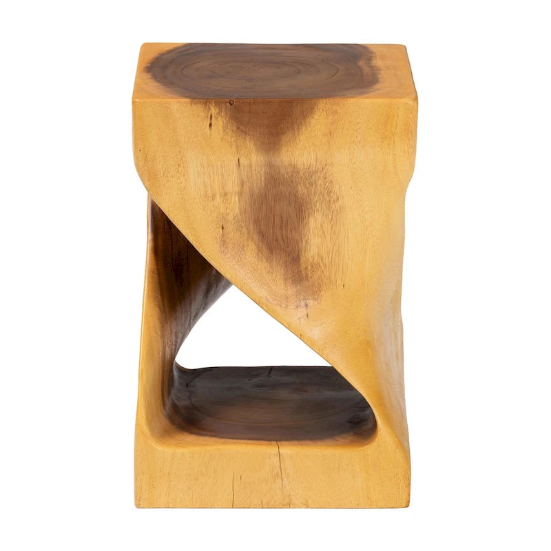 Mesa auxiliar de madera de Suar - Mesa decorativa escultural con diseño retorcido, estilo bohemio moderno para salón o dormitorio