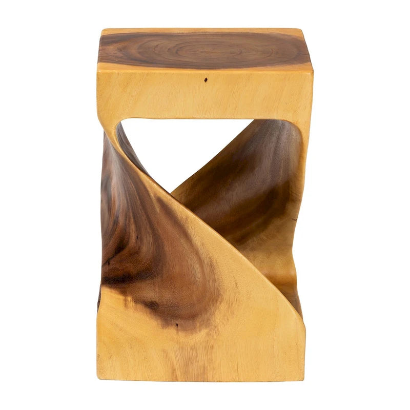 Mesa auxiliar de madera de Suar - Mesa decorativa escultural con diseño retorcido, estilo bohemio moderno para salón o dormitorio