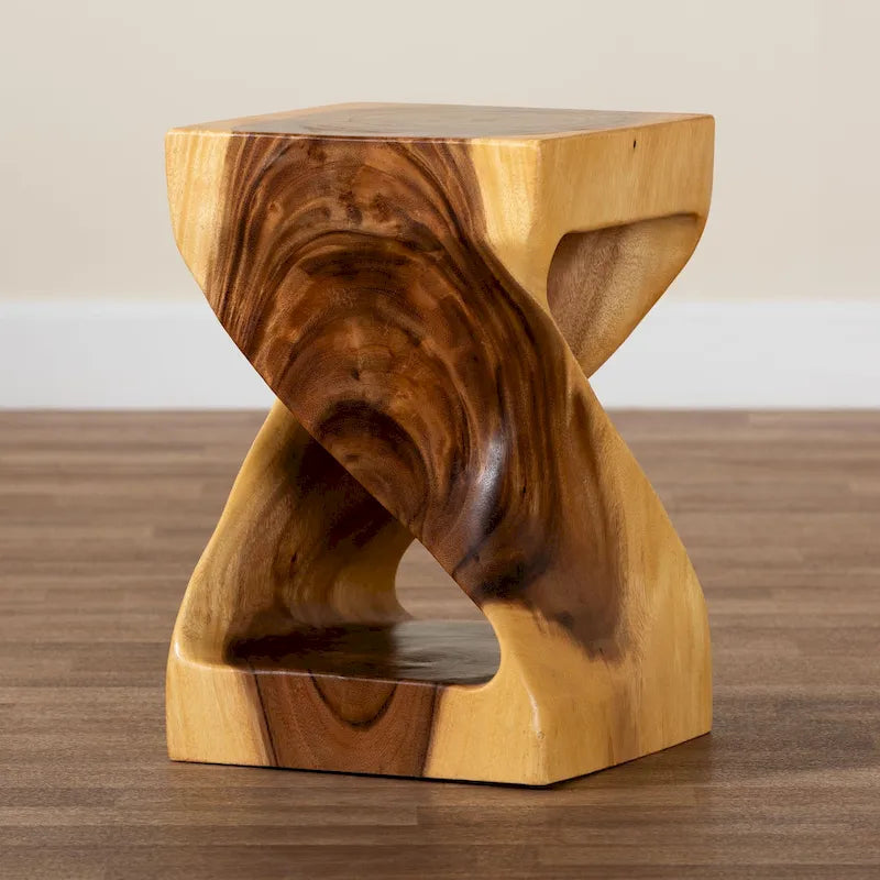 Mesa auxiliar de madera de Suar - Mesa decorativa escultural con diseño retorcido, estilo bohemio moderno para salón o dormitorio