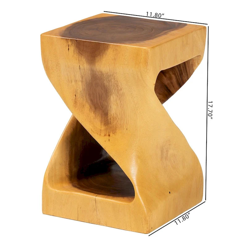 Mesa auxiliar de madera de Suar - Mesa decorativa escultural con diseño retorcido, estilo bohemio moderno para salón o dormitorio