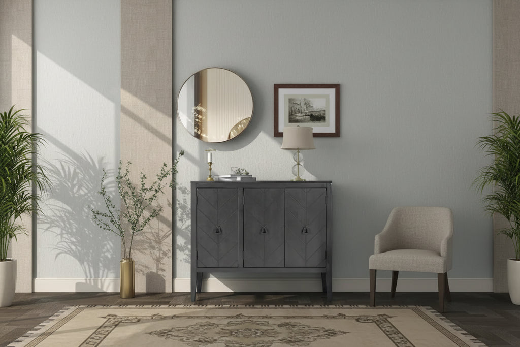 Adjustable Shelf Storage Sideboard with 3 Retro Metal Handles and 4 Pinewood Legs