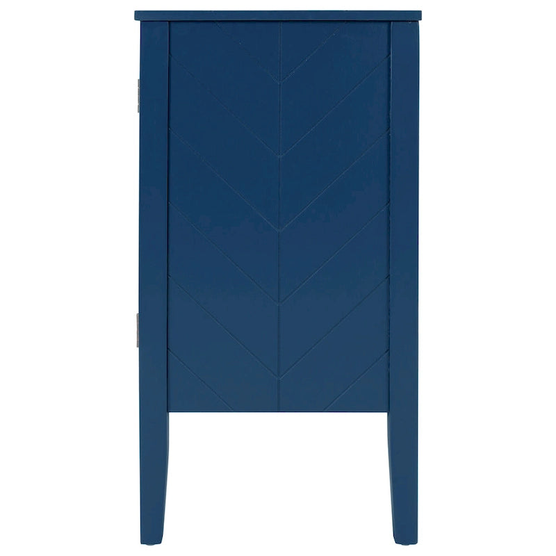 Aparador retro marrón, azul marino y gris con tiradores metálicos y patas de pino – Requiere montaje por 1 persona
