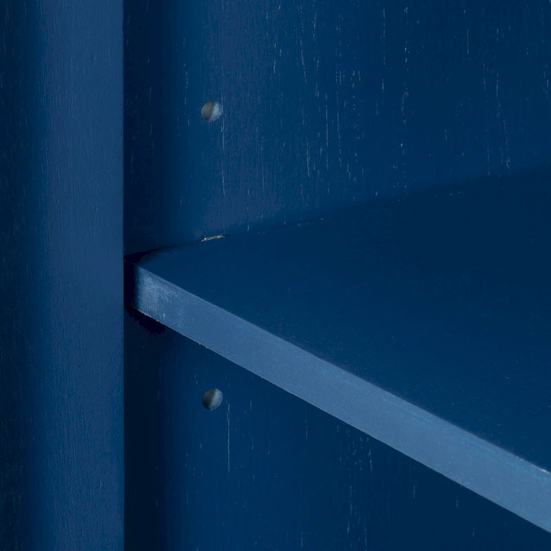 Aparador retro marrón, azul marino y gris con tiradores metálicos y patas de pino – Requiere montaje por 1 persona