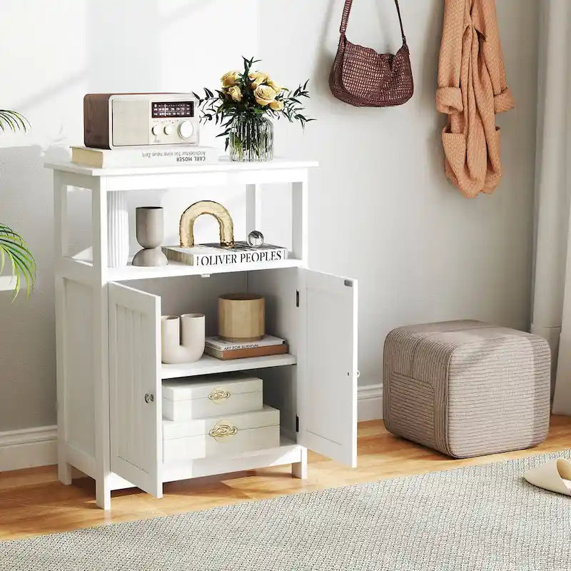 Mueble de almacenamiento de suelo de 2 puertas blanco/negro – Unidad individual
