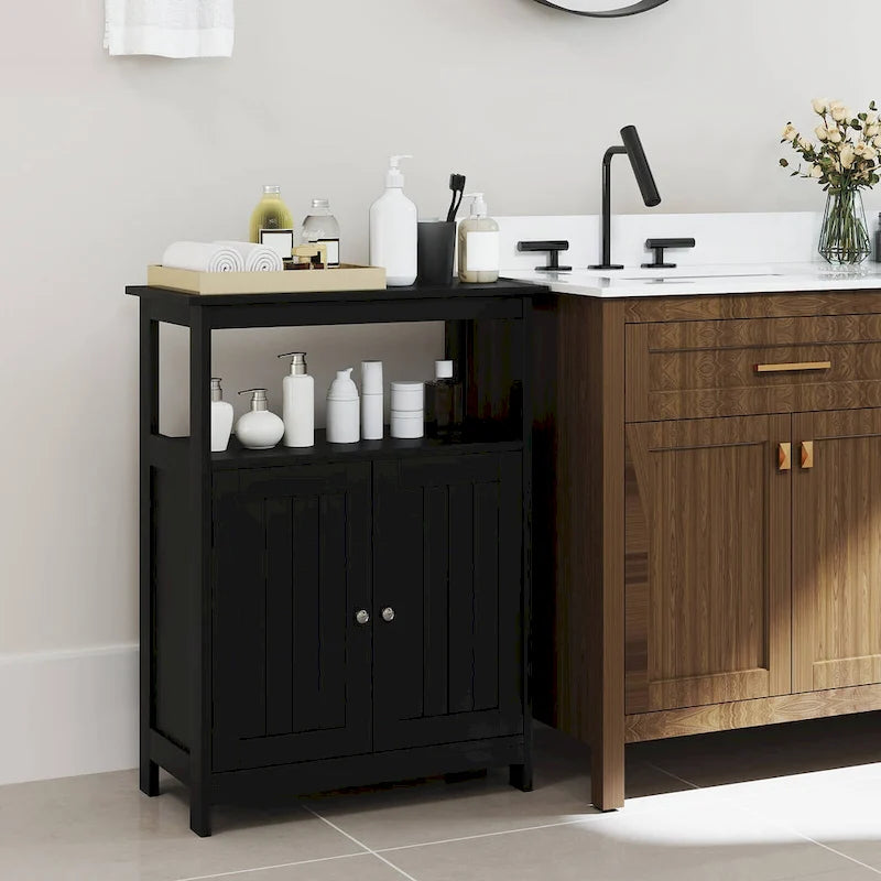 Mueble de almacenamiento de suelo de 2 puertas blanco/negro – Unidad individual