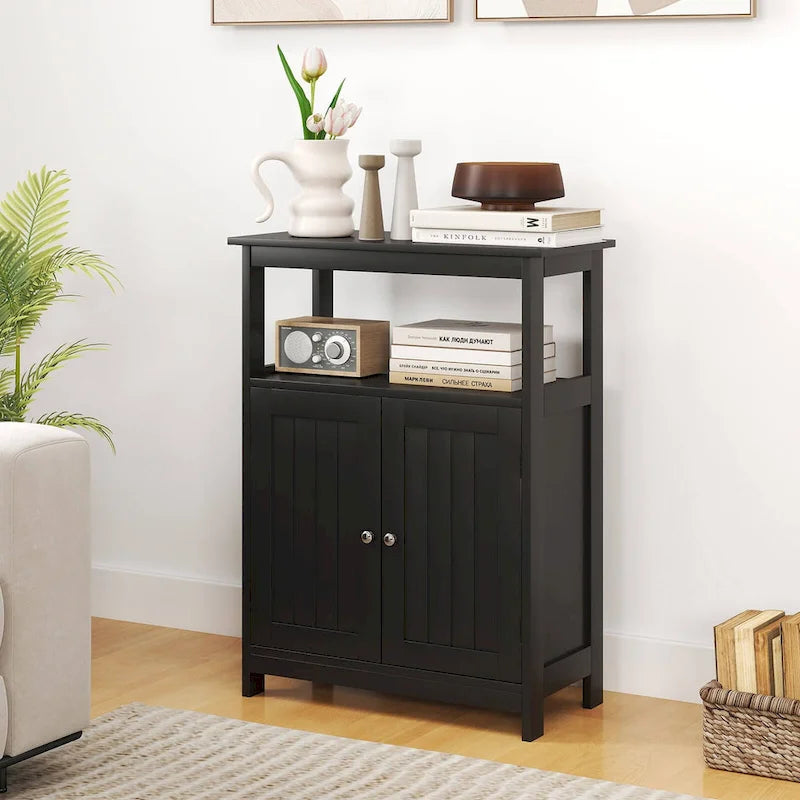 Mueble de almacenamiento de suelo de 2 puertas blanco/negro – Unidad individual