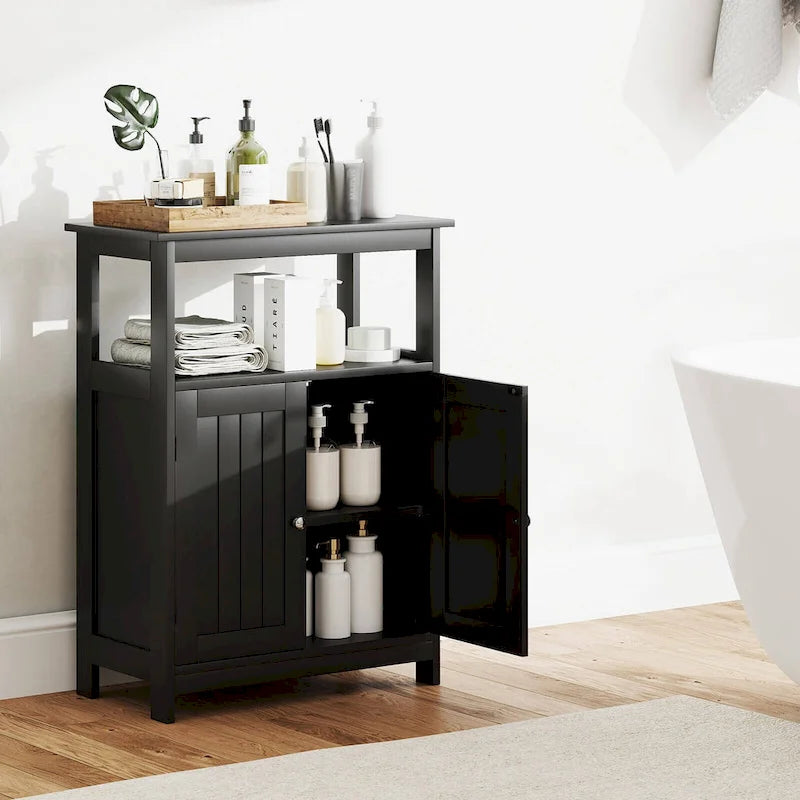 Mueble de almacenamiento de suelo de 2 puertas blanco/negro – Unidad individual