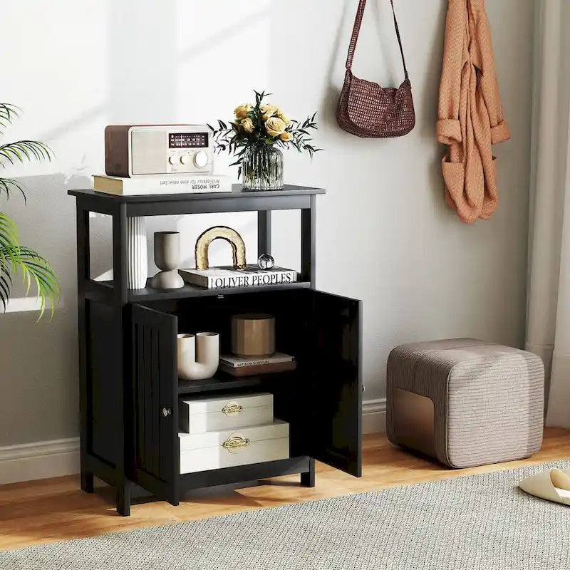 Mueble de almacenamiento de suelo de 2 puertas blanco/negro – Unidad individual