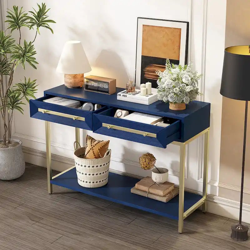 Mesa de entrada de madera con 2 cajones para sala de estar o recibidor