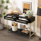 Mesa de entrada de madera con 2 cajones para sala de estar o recibidor