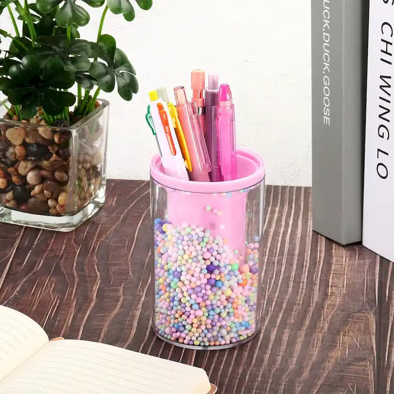 Vaso organizador acrílico morado/rosa para escritorio – Individual