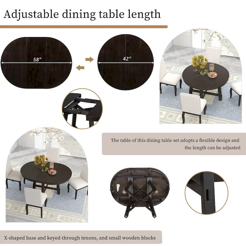 Mesa de Comedor Redonda Extensible con 16 hojas, Mesa de Cocina, Mesa Auxiliar, Mesa de Centro, Escritorio de Trabajo, Mesa de Comedor de Madera Maciza