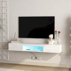 Mueble de TV flotante blanco de 63 pulgadas con almacenamiento, luces LED y toma de corriente para televisores de hasta 60 pulgadas