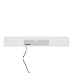 Mueble de TV flotante blanco de 63 pulgadas con almacenamiento, luces LED y toma de corriente para televisores de hasta 60 pulgadas