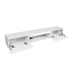 Mueble de TV flotante blanco de 63 pulgadas con almacenamiento, luces LED y toma de corriente para televisores de hasta 60 pulgadas