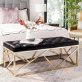 Banco rectangular tapizado de terciopelo negro/dorado, 1 persona