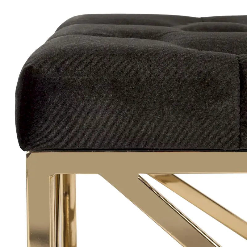 Banco rectangular tapizado de terciopelo negro/dorado, 1 persona