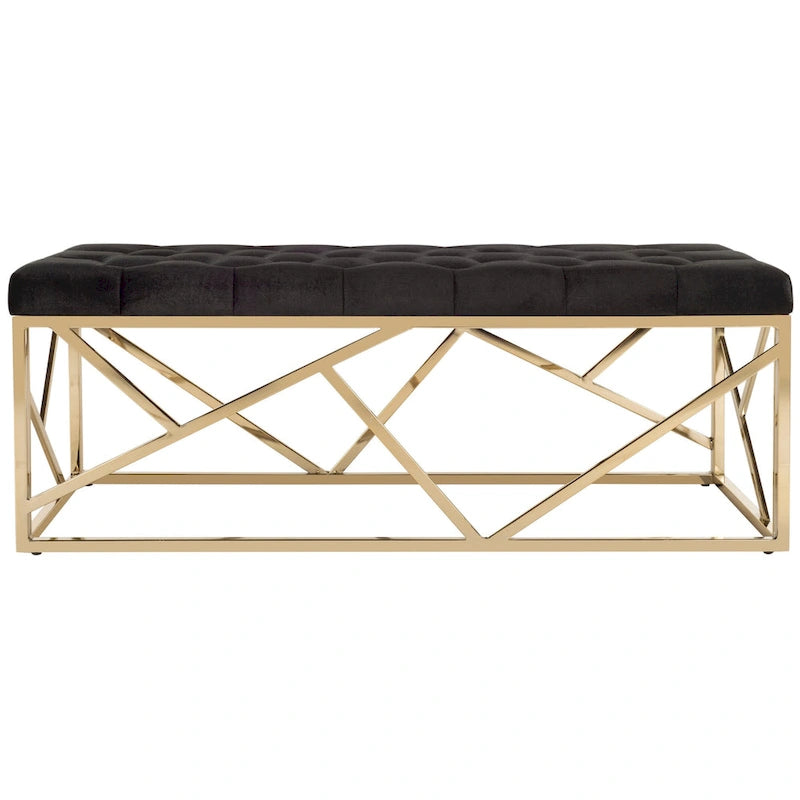 Banco rectangular tapizado de terciopelo negro/dorado, 1 persona