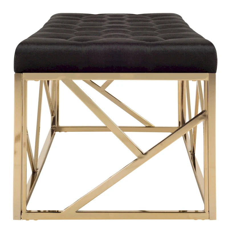 Banco rectangular tapizado de terciopelo negro/dorado, 1 persona