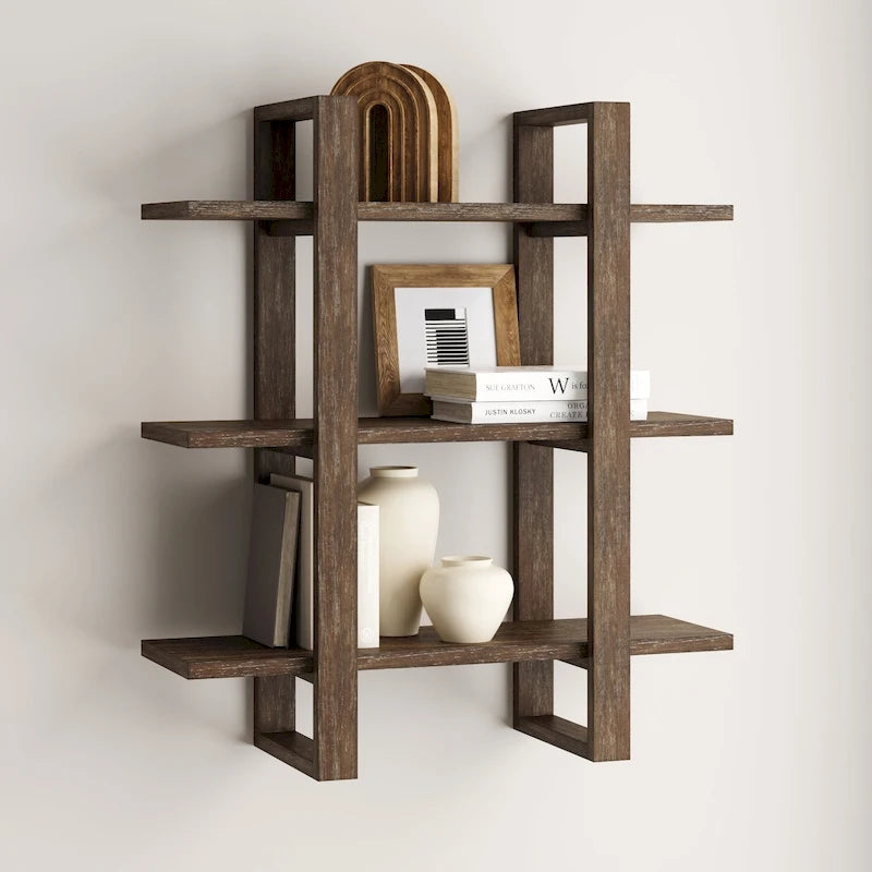 Estanterías Flotantes de Pared para Libros, Estante Expositor de 3 Niveles, Estantería Modular Decorativa de Madera Maciza
