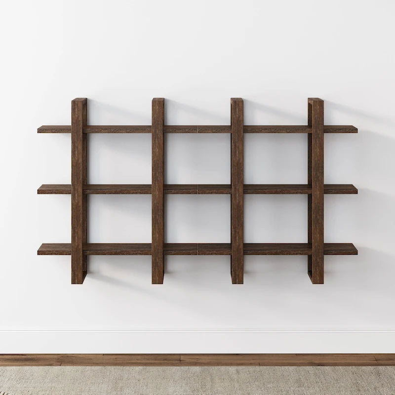 Estanterías Flotantes de Pared para Libros, Estante Expositor de 3 Niveles, Estantería Modular Decorativa de Madera Maciza