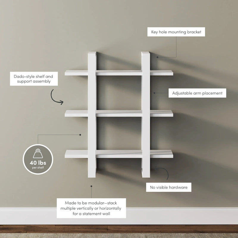 Estanterías Flotantes de Pared para Libros, Estante Expositor de 3 Niveles, Estantería Modular Decorativa de Madera Maciza