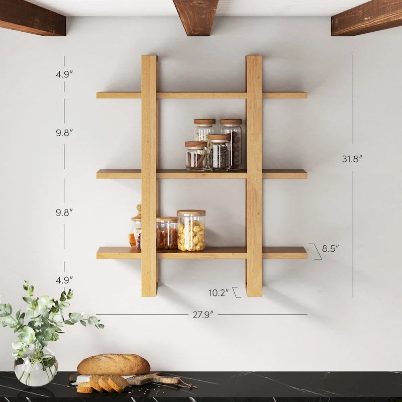 Estanterías Flotantes de Pared para Libros, Estante Expositor de 3 Niveles, Estantería Modular Decorativa de Madera Maciza