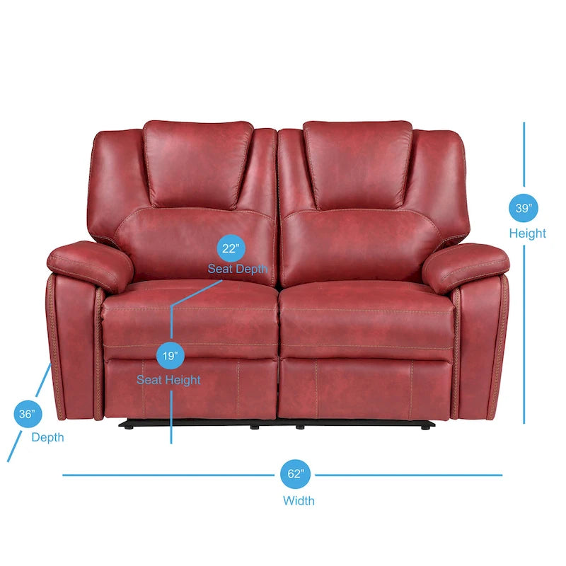 Sofá biplaza reclinable manual de piel sintética