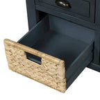 Blanco Lavado / Espresso / Azul Marino Antiguo / Blanco – Banco de Almacenamiento de Ratán de 3 Cajones, Asiento Individual