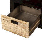 Blanco Lavado / Espresso / Azul Marino Antiguo / Blanco – Banco de Almacenamiento de Ratán de 3 Cajones, Asiento Individual