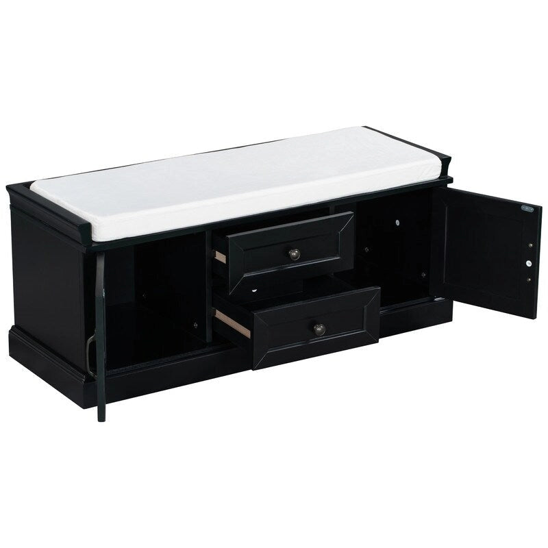 Banco de almacenamiento con 2 cajones y 2 cojines, para 2 personas - Negro / Espresso / Azul marino / Blanco / Gris