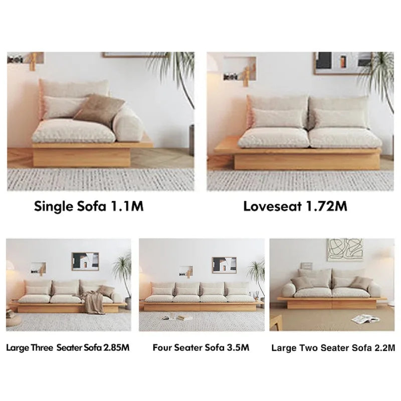 Sofá Beige de Algodón con Marco de Madera
