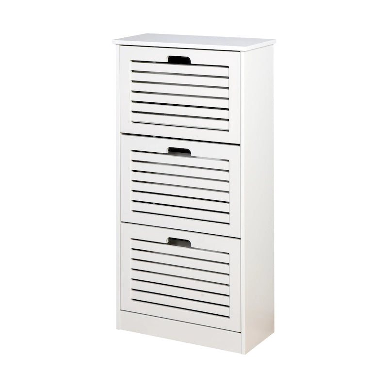 Zapatero blanco con puertas abatibles, 3 niveles, para 1-2 personas