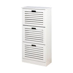 Zapatero blanco con puertas abatibles, 3 niveles, para 1-2 personas