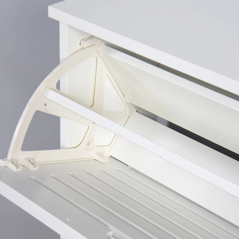 Zapatero blanco con puertas abatibles, 3 niveles, para 1-2 personas