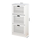 Zapatero blanco con puertas abatibles, 3 niveles, para 1-2 personas