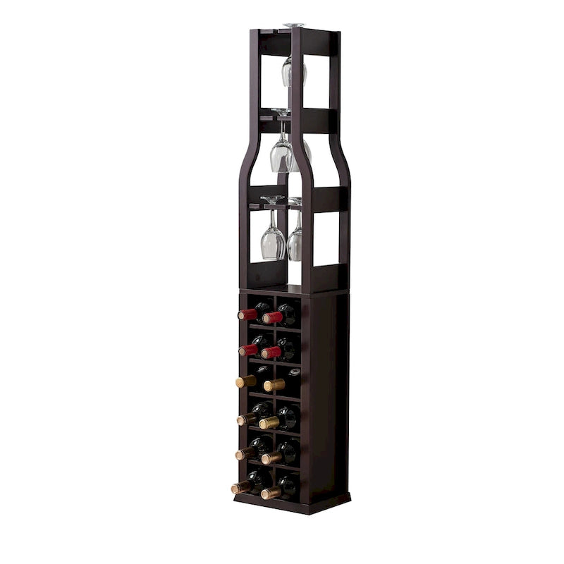 Botellero de madera de cerezo – 12 botellas y 4 soportes para copas, de pie, montaje para 1 persona