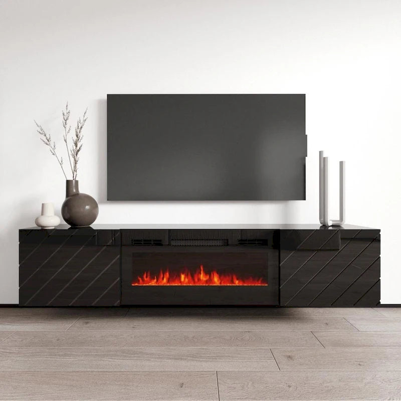 Soporte de TV moderno de 72 pulgadas para chimenea eléctrica de pared