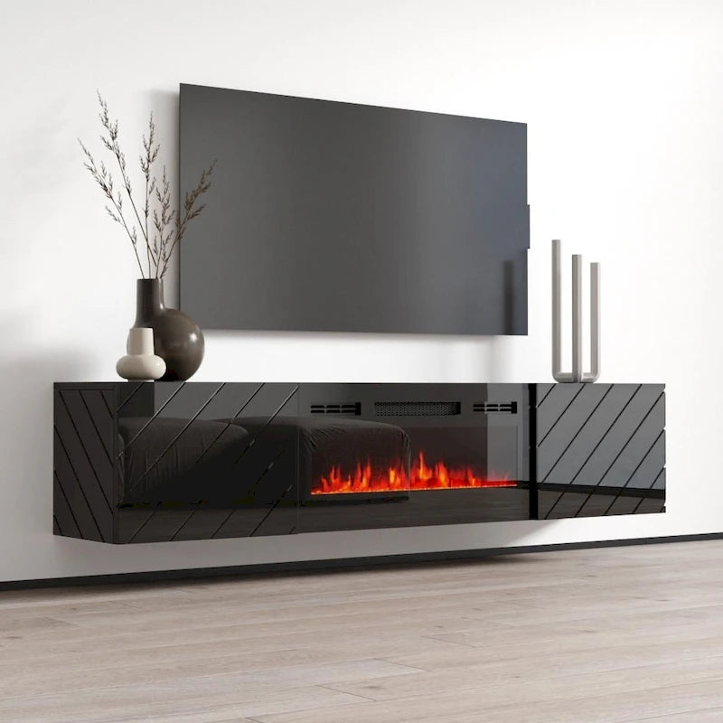 Soporte de TV moderno de 72 pulgadas para chimenea eléctrica de pared
