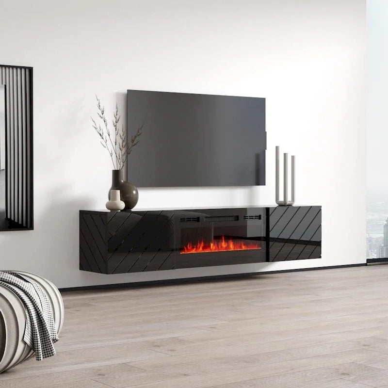 Soporte de TV moderno de 72 pulgadas para chimenea eléctrica de pared