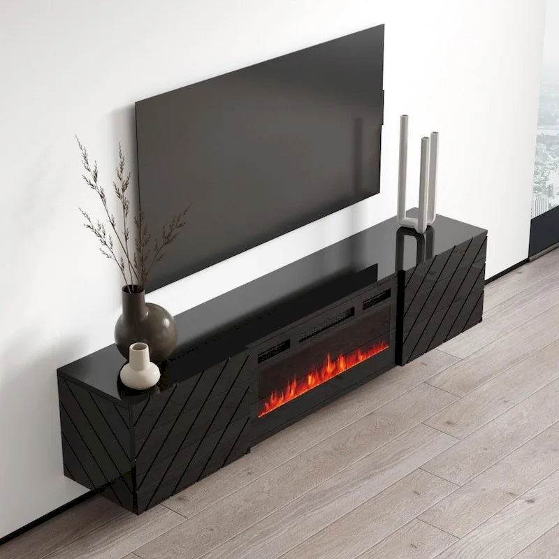 Soporte de TV moderno de 72 pulgadas para chimenea eléctrica de pared