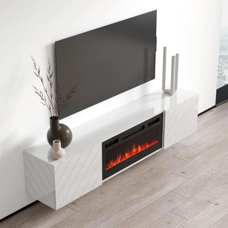 Soporte de TV moderno de 72 pulgadas para chimenea eléctrica de pared
