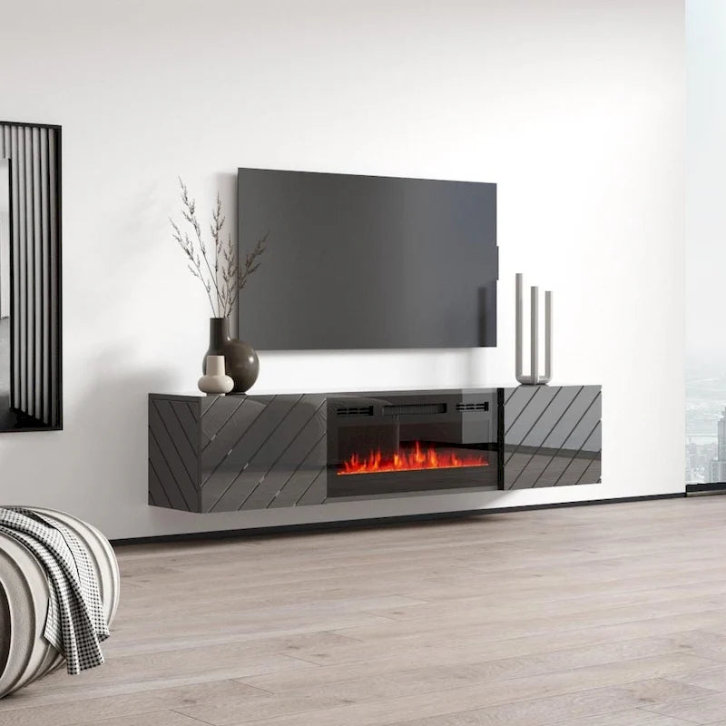 Soporte de TV moderno de 72 pulgadas para chimenea eléctrica de pared