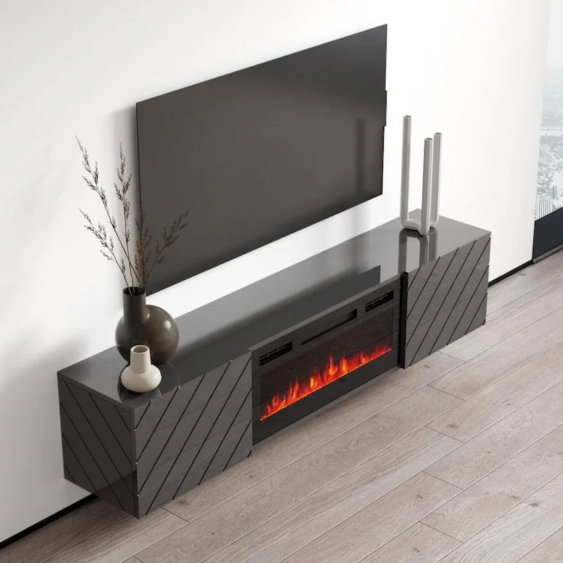 Soporte de TV moderno de 72 pulgadas para chimenea eléctrica de pared