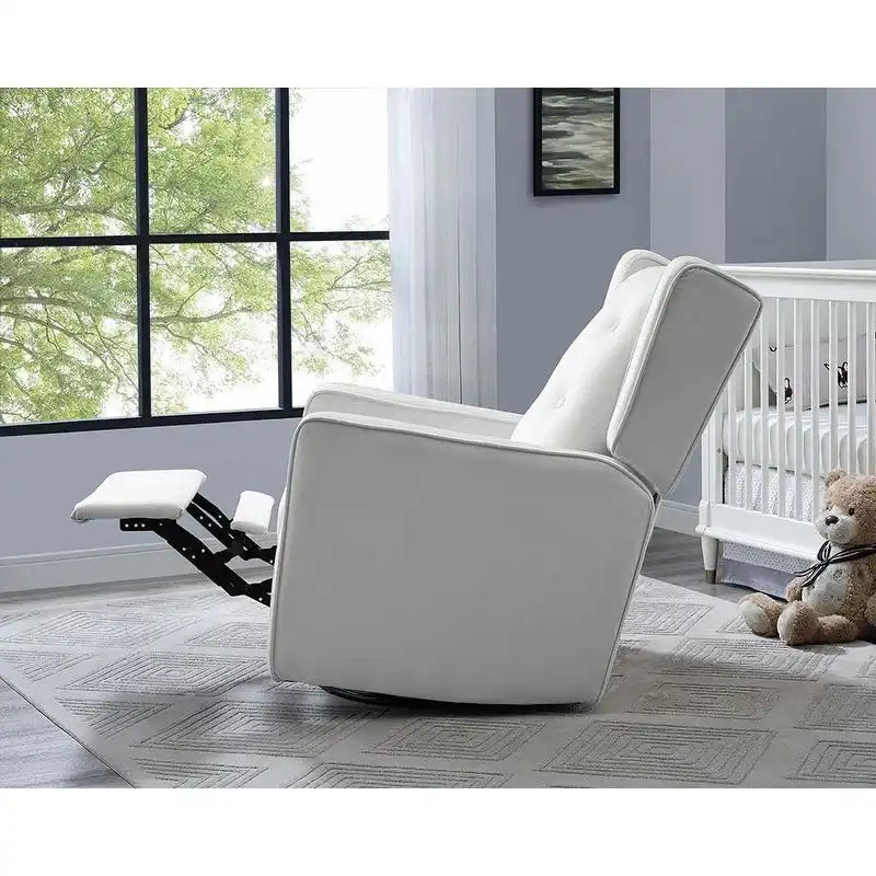 Sillón reclinable giratorio y balancín de microfibra y madera maciza, para sala de estar, dormitorio