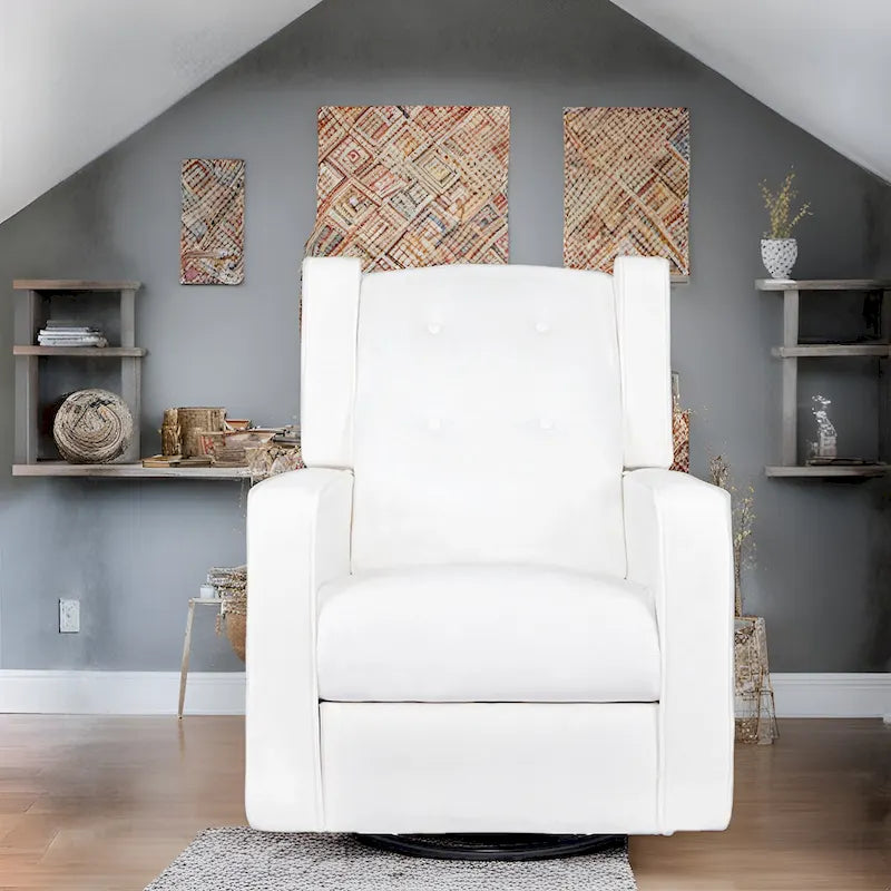Sillón reclinable giratorio y balancín de microfibra y madera maciza, para sala de estar, dormitorio