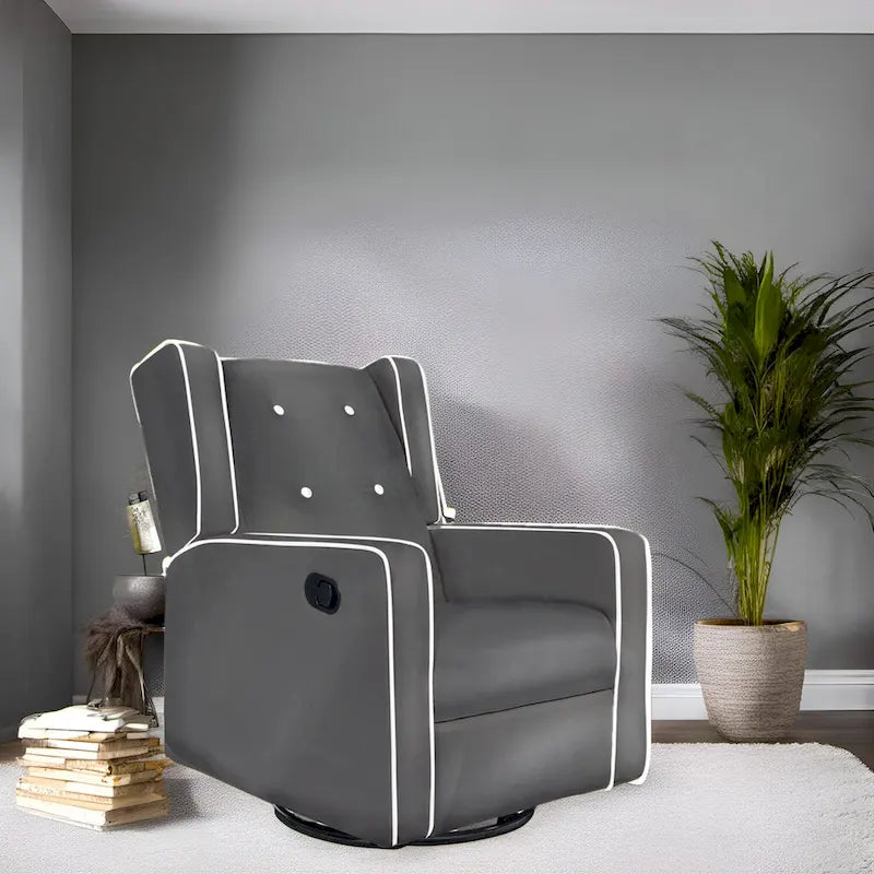 Sillón reclinable giratorio y balancín de microfibra y madera maciza, para sala de estar, dormitorio